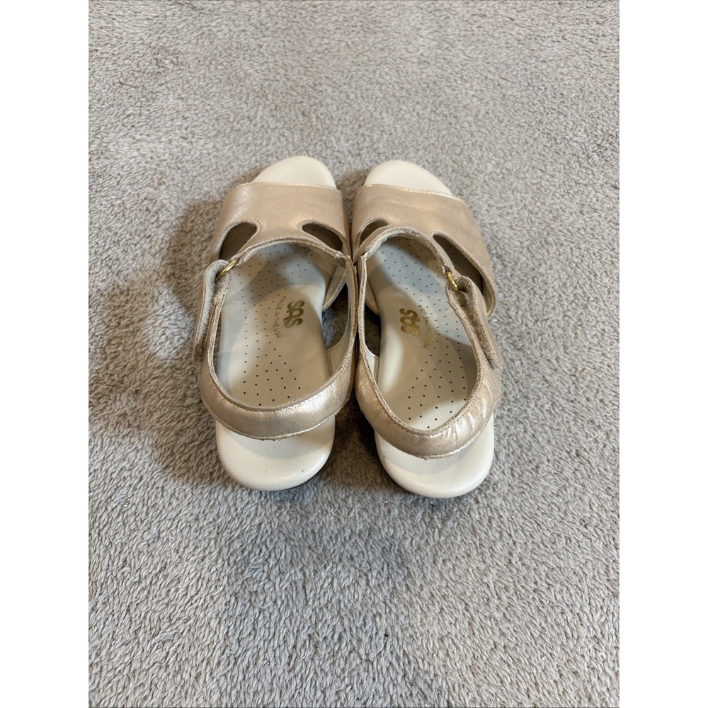 SAS Suntimer Heel Strap Sandals 6W Lusso Tripod Comfort Shimmer Tan Slingback - Picture 3 of 16